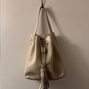 Alberta Di Canio Italian bone color leather suede lined hobo bag with tassel